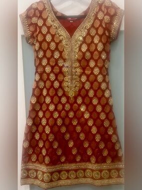 FRONTIER HERITAGE Burgundy & Gold Women's Sequin and Rhinestone Beaded Trim Med